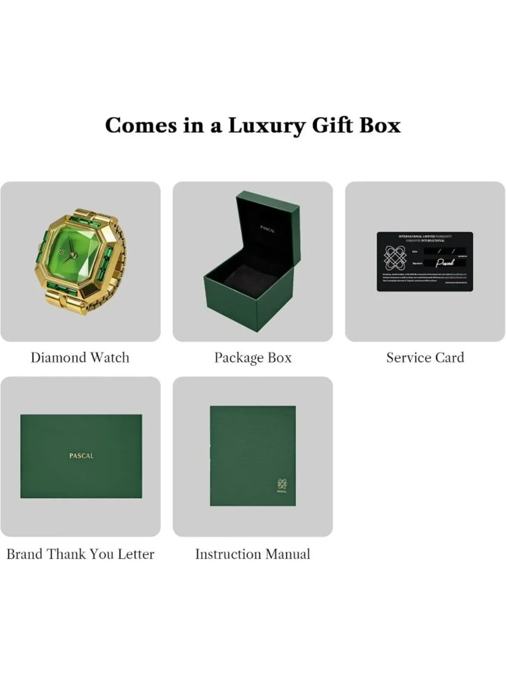 Unisex Gold Green Analog Quartz Gem Cut Lab Grown Sofia Prism Finger Ring Watch